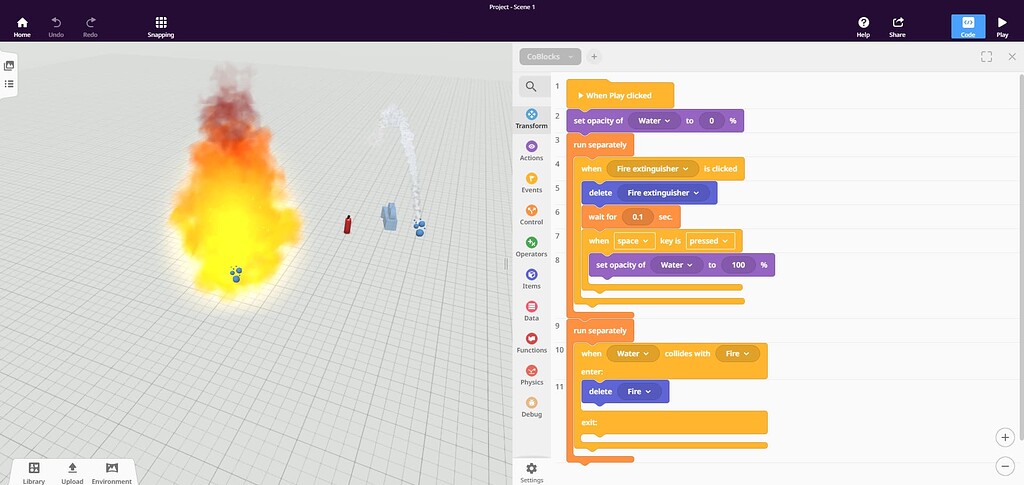 I tried making a game about firefighting but collision code doesn't ...